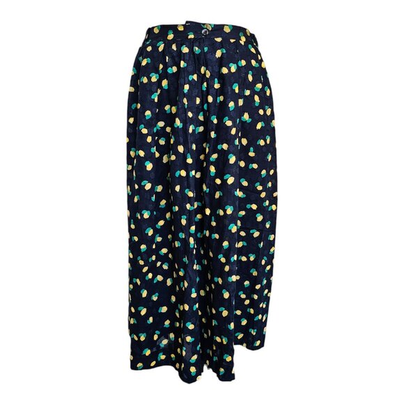 Daks Navy Blue Lemon Print Long Length Skirt Sz 12 - Picture 1 of 7